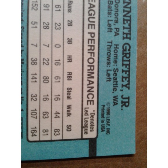 KEN GRIFFEY JR 1991 OUTFIELD DONRUSS 77 BASEBALL Error Card No Dot INC Griffy - Picture 3 of 5